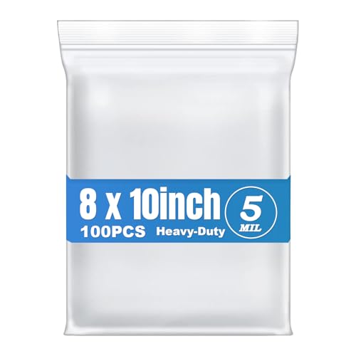 5Mil 8"x10" 100Pcs Plastic Bags Clear Resealable Zip Seal Lock Poly Bags | Macoota Thick Reclosable Heavy Duty Zipper Baggies Jewelry Earrings Coin Pills Crafts Sample Packing - size: 8x10inch