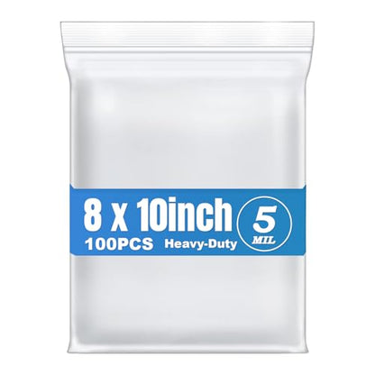 5Mil 8"x10" 100Pcs Plastic Bags Clear Resealable Zip Seal Lock Poly Bags | Macoota Thick Reclosable Heavy Duty Zipper Baggies Jewelry Earrings Coin Pills Crafts Sample Packing - size: 8x10inch