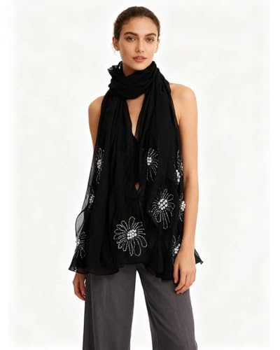 Chiffon Hijab Scarf for Women Muslim Hijab Head Wrap Scarves Soft Rhinestone Chiffon Scarf Fashion Long Scarves Shawl - color: Black