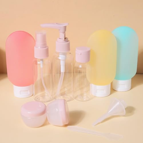 Premium Travel Container Set | Portable Press Bottles for Cosmetics, Shampoo, Lotion & Cream, Vacuum-Sealed Refillable Bottles 3-2 - color: Candy Color 11-Piece Set