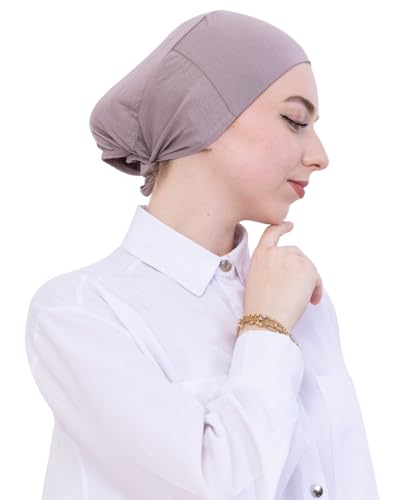 Prien Soft Undercap Hijab for Women, Cotton Islamic Bonnet, Muslim Head Scarf Inner Cap for Prayer Wear, Turban Hat Ramadan - color: Light Mink