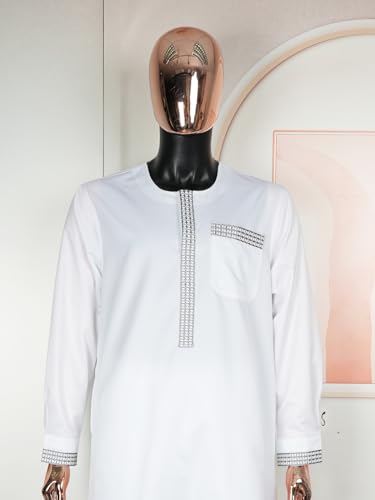 HD African Clothing Long Kaftan Clothes Sets Embroidery Dashiki Outfit for Man - color: White562, size: Large