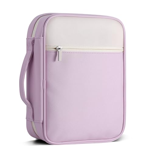 GERMUN Bible Cover with Durable Handle, Carrying Book Case Church Bag Bible, Protective with Zippered Pocket, Bible Accessories Supplies, Book Protector for Book Lovers, WhitPurple - color: White&purple