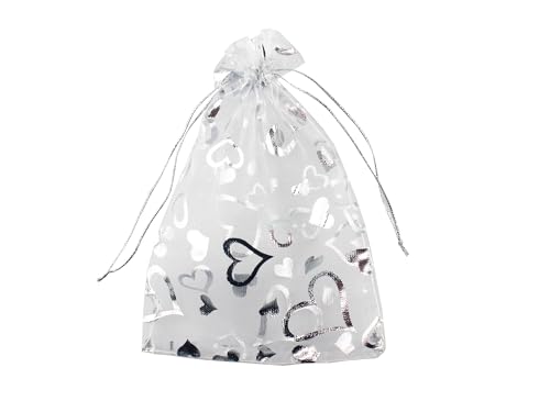 100 Pack 5 x 7 Inch Organza Jewelry Gift Pouch B381, White White Heart - color: white white heart
