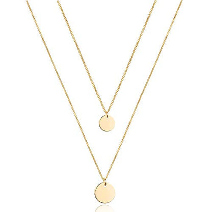 Turandoss Dainty Layered Choker Necklace, Handmade Y Pendant Necklace Multilayer Bar Disc Necklace Adjustable Layering Choker Necklaces for Women - style: 2PCS - Disc&Disc