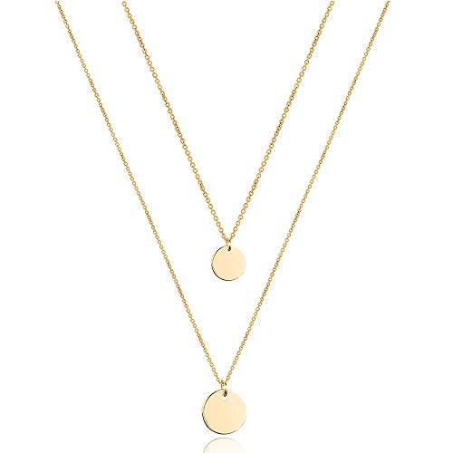 Turandoss Dainty Layered Choker Necklace, Handmade Y Pendant Necklace Multilayer Bar Disc Necklace Adjustable Layering Choker Necklaces for Women - style: 2PCS - Disc&Disc