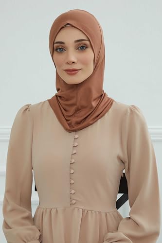 Aisha's Design Instant Turban 95% Cotton Head Scarf Headwear Combed Cotton Ninja Cap, Slip on Jersey Hijab - color: Caramel Brown