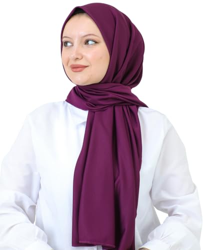 Prien Hijab For Women Muslim Lightweight Scarf Head Scarves For Girls Islamic Long Headscarf Chiffon Shawl Prayer Set Ramadan - color: Purple