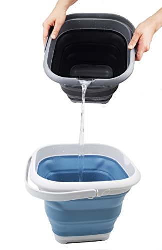 SAMMART 8.5L (2.2 Gallon) Collapsible Square Handy Bucket/Foldable SquareWater Pail/Portable Tub with Handle. Size 31x31cm (Grey/Steel Blue, 1) - color: Grey/Steel Blue