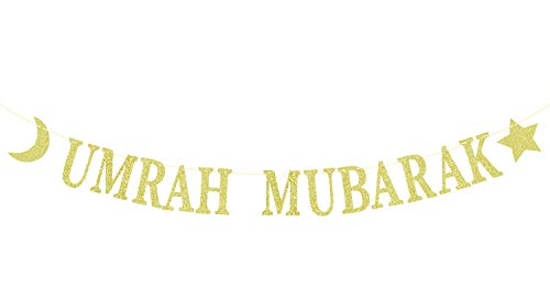 Gold Glitter Umrah Banner - Eid Festival MuslimIslam Party Decoration Supplies for Hajj