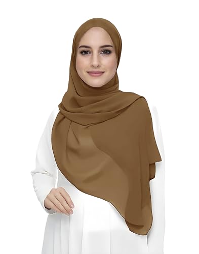 Premium Chiffon Hijab Head Scarf Shawl Wrap for Muslim Women Lightweight - color: Coffee