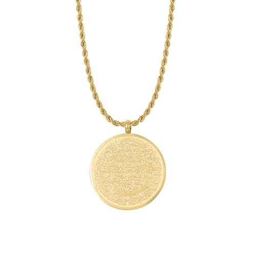 Arabic Islamic Calligraphy Quran Necklace Stainless Steel Round Pendant Muslim Ladies Pendant Jewelry Ramadan Gift For Women - color: Gold