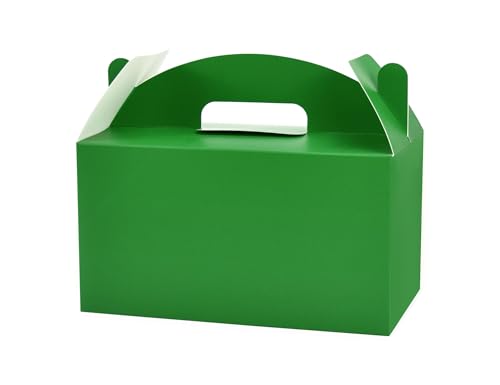 Papertide Green Gable Box with Handles, 30 Pack 9.45×5×5 inch Sturdy Colorful Cardstock treat Boxes for Christmas Birthday Party Favors, Premium Presentation Boxes with Lids - color: Green