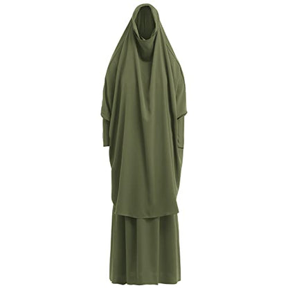 Prayer Clothes for Muslim Women Islamic Abaya Suit Maxi Skirt + Khimar Hijab 2pcss Burka Jilbab Kaftan - color: Army Green