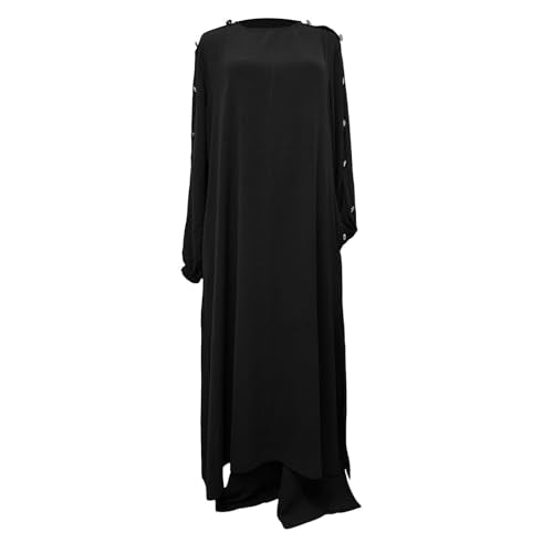 Muslim Dress Women Prayer Dresses Plus Size Maxi Dress Summer Casual Long Sleeve Flowy Long Sundresses - color: Black, size: Small