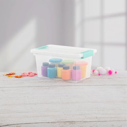 Sterilite Medium Clip Box Stackable Storage Bin with Latching Lid for Home, Office, School, Organize Paper, Notebooks, Crafts, Clear Lid, Base, 1-Pack