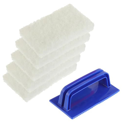 5 Pack Electric Cleaning Brush Pad Kitchen Bathroom Household Cleaning Pad Swimming Pool wall Cleaning Brush Heavy Duty Griddle Scrubber Scouring Pad and 1 Pack Handle kit(White) - color: White