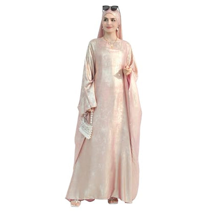 ODIZLI Abayas For Women Muslim Metallic Shiny Hijab Prayer Dress Arabic Kaftan Dubai Turkey Islamic Dress - color: Light Pink, size: Size One