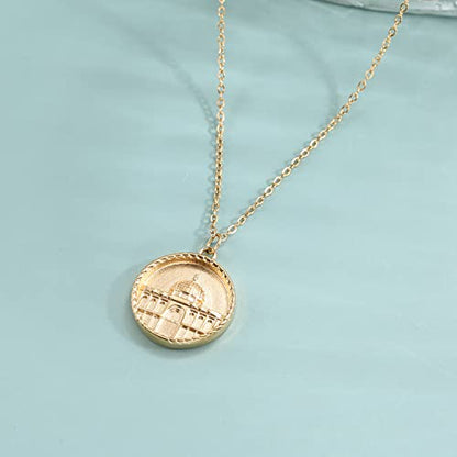 Qitian Mosque Muslim Necklace Islamic Jewelry Gifts for Women Muslim Pendant Gold Ayatul Kursi Necklace Islam Eid Ramadan Gifts for Women Men