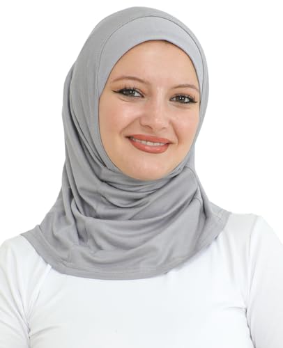 Prien Sport Instant Hijab For Women, Muslim Cotton Turban, Soft Head Scarf, Ready To Wear Hijabs Prayer Clothes, Islamic Wear - color: Grey