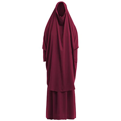 Abayas for Women Muslim Chiffon Prayer Burqa Dress Burkas for Women Muslim Hijab Dress Full Length Islamic Veil Abaya Set - color: Red