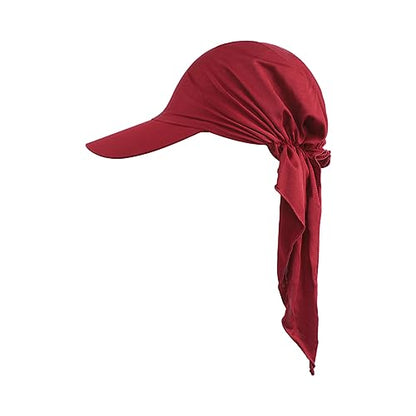 Women Muslim Headscarf Hat Pre Tied Hair Loss Turban Solid Color Chemo Baseball Cap Slouchy Bonnet Head Cover - color: Wine Red-