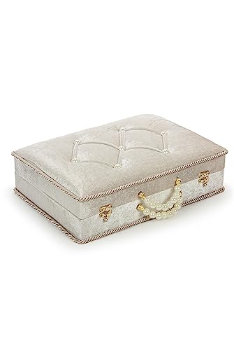 ihvan online Muslim Prayer Rug Set, Islamic Dowry Gift Box for Men & Women, Shawl, Kufi Hat, Digital Beads Counter, Quran Gift, Elegant Islamic Gifts Set for Ramadan & Eid & Wedding, Beige - color: Beige