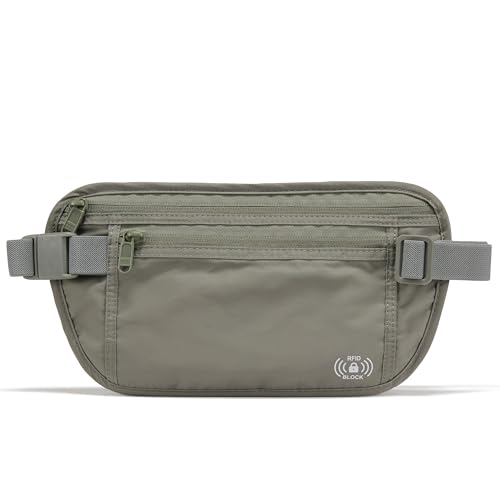 Pander RFID Blocking Travel Money Belt – Hidden Waist Pouch for Passport, Cash, Cards, Slim Belt Bag for Men and Women, - color: Grey Sage, size: 27 x 15 cm