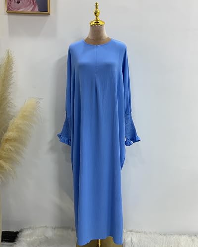 Muslim Prayer Abaya Islamic Women's Khimar Pure Color Hijab Dress Long Sleeve Dubai Kaftan - color: Lightblue