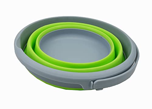 SAMMART 5.5L (1.4 Gallon) Collapsible Plastic Bucket - Foldable Round Tub - Portable Fishing Water Pail - Space Saving Outdoor Waterpot. (Grey/Grass Green, 1) - color: Grey/Grass Green