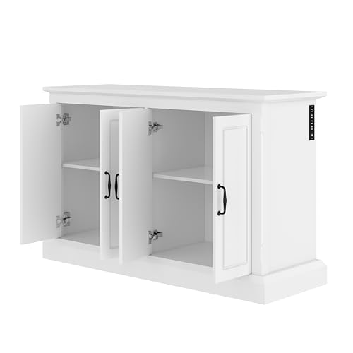 55-75 Gallon Fish Tank Stand with Power Outlet, Aquarium Stand with 4 Cabinets, Heavy Duty Reptile Tank Stand, Turtle Tank, Reptile Terrarium, White - color: White, size: 50x20x36.2 Inch