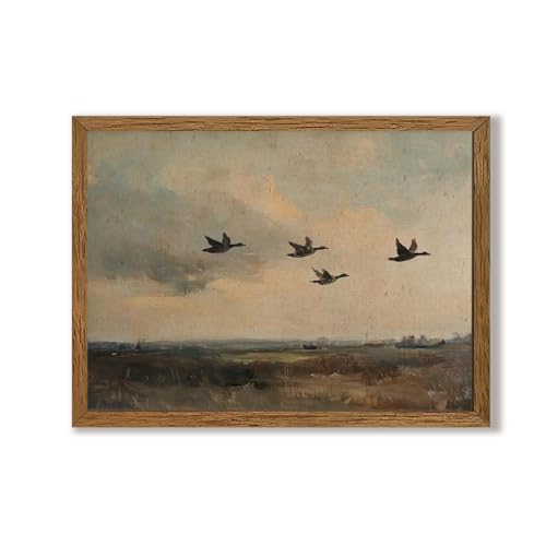 Urmoya Vintage Flying Duck Landscape Canvas Wall Art, 12x16 Inch - color: duck, size: 16"L x 12"W