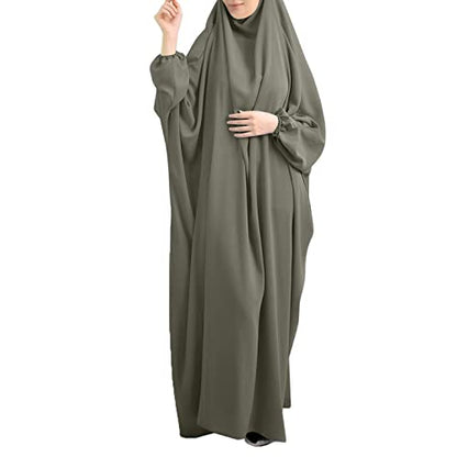 FPOVFPO Womens One-Piece Solid Abaya Muslim Prayer Dress Islamic Maxi Kaftan with Hijab Dubai Full Length Dress - color: Green