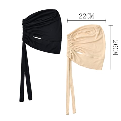 Hijab Undercaps Slouchy Beanies Cap Soft Hijab Caps Under Scarf for Women Muslim Jersey Inner Beain-Cap - color: Black+beige