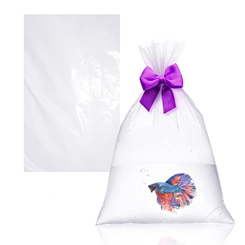 Clear Plastic Fish Bags, 10 x 24 Inches. Pack of 100 Fish Shipping Bags for Sea Creatures & Vegetation. Durable Transparent Poly Bag, 2 Mil Thick. Leak Proof Clear Bag with Reinforced Seams