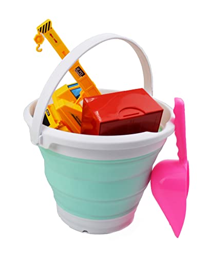 SAMMART 5.5L (1.4 Gallon) Collapsible Plastic Bucket - Foldable Round Tub - Portable Fishing Water Pail - Space Saving Outdoor Waterpot. (White/Light Green, 1) - color: White/Light Green