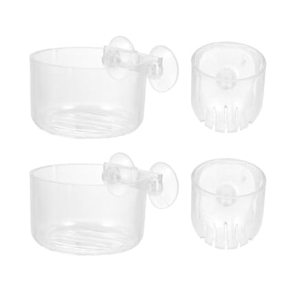 Yardwe 4Pcs Acrylic Fish Tank Feeding Cups with Suction Cup, Aquarium Feeder Bowls for Live Worm and Shrimp Feeding, Round and Oval Shapes for Fish Aquatic Pets