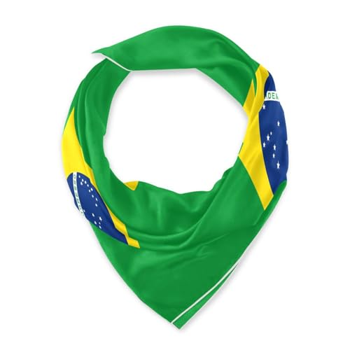 Bandana Square Head Scarf for Women Satin Hair Wrap Fashion Headband 27" - color: Brazil Flag
