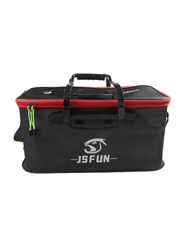 EVA Folding Fishing Bucket Portable Collapsible Live Fish Box with Mesh Cover and Shoulder Strap for Camping Hiking Water Storage Black 40cm - color: 50cm
