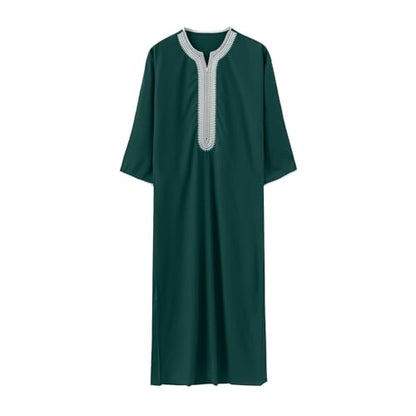 Mens Embroidery Moroccan Thobe Men Muslim Mogadishu Djellaba Robe Islamic Jubba Prayer Kaftan Islamic Arabic Abaya - color: Green, size: Small