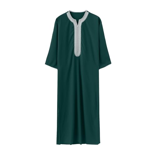 Mens Embroidery Moroccan Thobe Men Muslim Mogadishu Djellaba Robe Islamic Jubba Prayer Kaftan Islamic Arabic Abaya - color: Green, size: Medium
