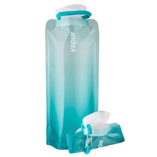 Vapur Collapsible Water Bottle with Carabiner - 34oz (1L), Malibu Teal - Flexible & Lightweight Water Bottle for Travel, Concert, Hiking, and Outdoor Adventures - BPA-Free, Dishwasher-Safe, Freezable - color: Malibu Teal
