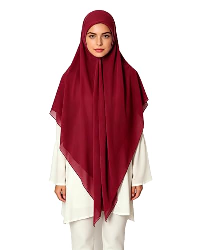 Lina & Lily Premium Chiffon Hijab Head Scarf Shawl Wrap for Muslim Women Square 58'' x 58'' - color: Dark Red