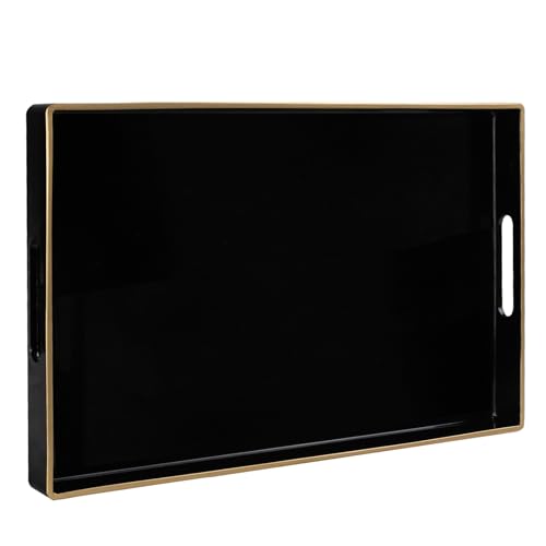 MAONAME Black Decorative Tray for Coffee Table, Serving Tray with Handles - color: Black, size: 15.8" x 10.2" x 1.4"