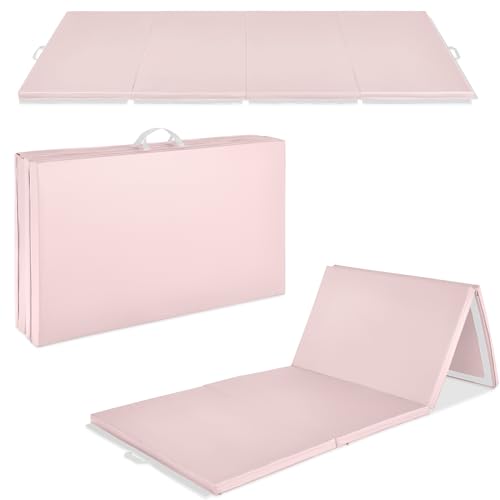 Best Choice Products 10ftx4ftx2in Folding Gym Mat 4-Panel Exercise Gymnastics Aerobics Workout Fitness Floor Mats w/Carrying Handles - color: Soft Pink