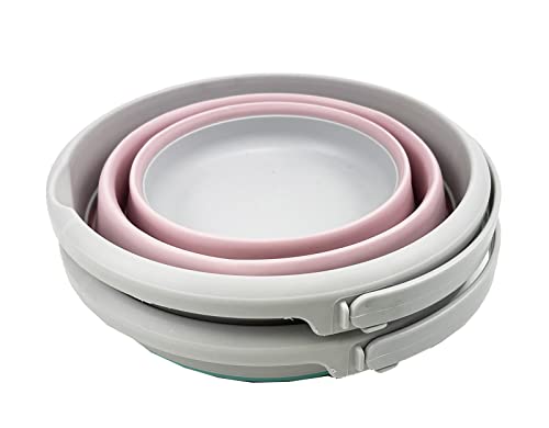 SAMMART 5.5L (1.4 Gallon) Set of 2 Collapsible Plastic Bucket - Foldable Round Tub - Portable Fishing Water Pail - Space Saving Outdoor Waterpot. (Pale Pink + Pine) - color: Pale Pink + Pine