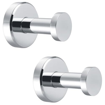 APLusee Polished Chrome Bathroom Towel Hooks 2 Pack, 304 Stainless Steel Round Robe Hooks for Bathroom Kitchen Garage, Heavy Duty Wall Mounted Towel Hanger - color: Polished Chrome, size: 2 Pack