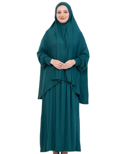 Prien Soft Prayer Dress For Women, Muslim Abaya Hijab Set, Long Turkish Cotton Praying Outfit, Islamic Clothes For Ramadan - color: Emerald