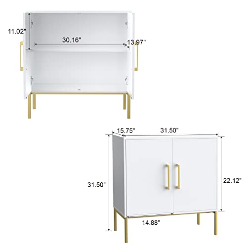 Buffet Sideboard Cabinet with Storage, Modern Wooden Cabinet with Adjustable Shelves, White and Gold Cabinets for Living Room, Kitchen, Hallway