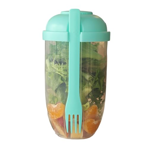 Keep Fit Salad Meal Shaker Cup,Salad Dressing Container to Go,Portable Fruit and Vegetable Salad Cups Container with Fork & Salad Dressing Holder for Lunch(Green)